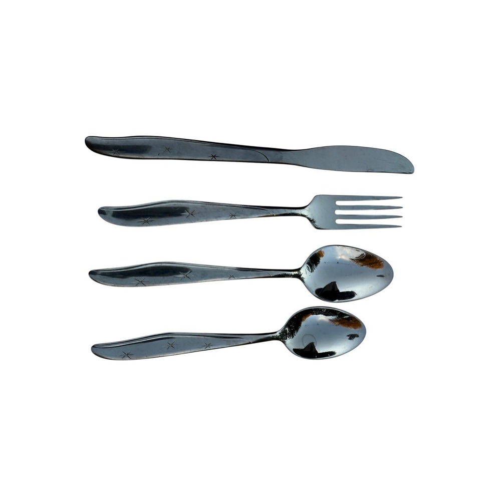 Lot of 4 Mar-Crest Starburst Stainless Steel Flatware 7" USA Atomic MCM 60s VTG